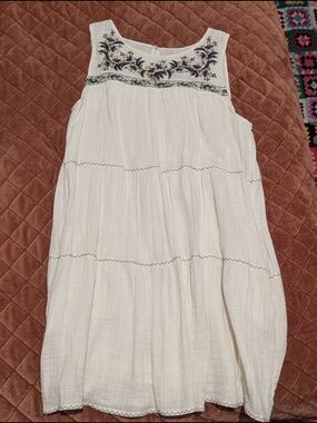 Max Studio White Gauzy Tank Dress with Embroidered Detail